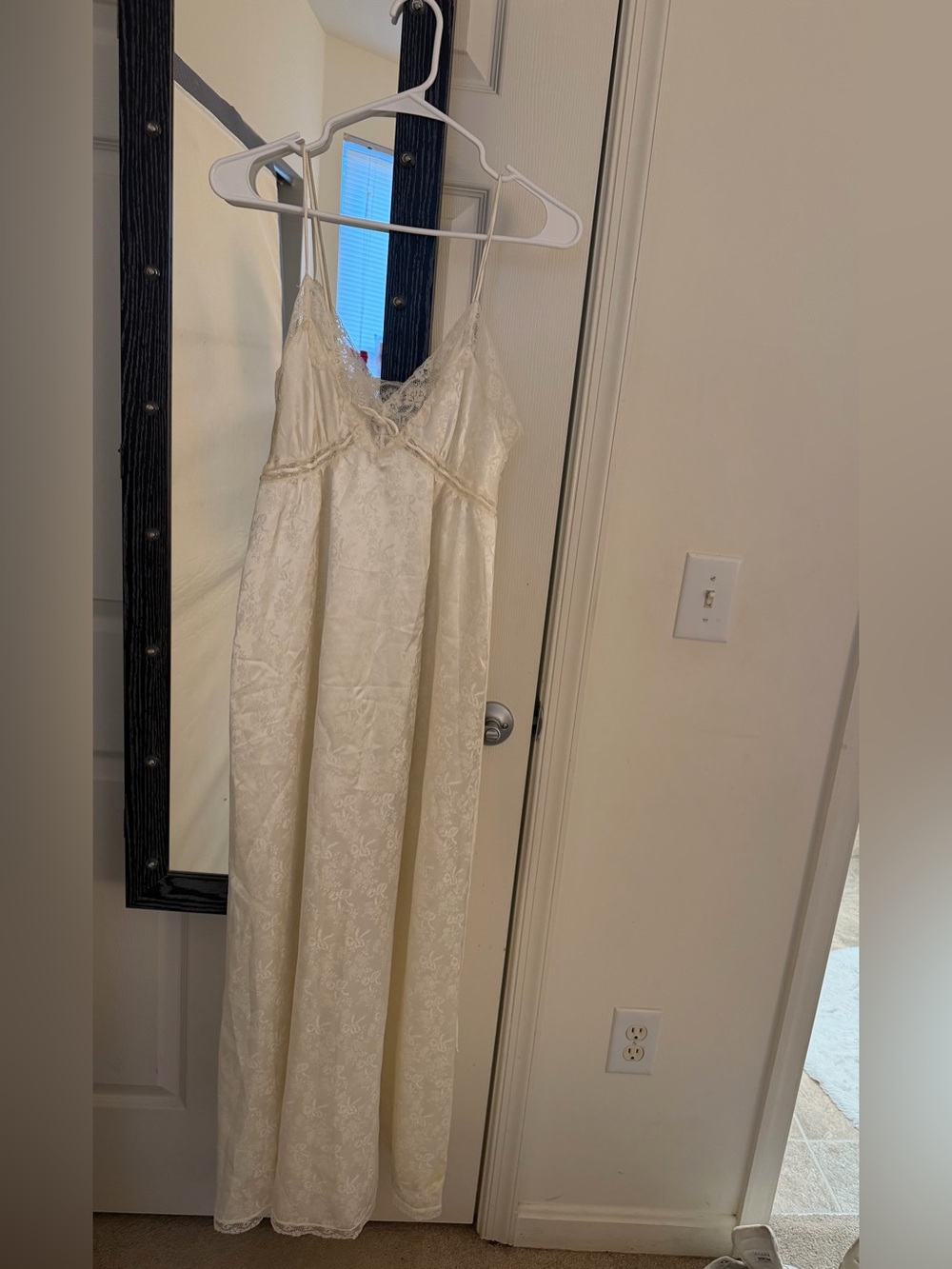Christian Dior Satin Lace-Trim Long Nightgown